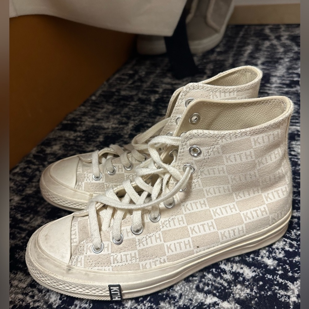 Kith High-Top Sneakers in Cream/Beige Check